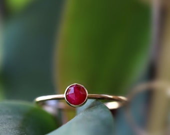 Mini Ruby Ring • SPHERA • 14k Gold or Silver • July Birthstone • Dainty Bezel Set Natural Gemstone Ring