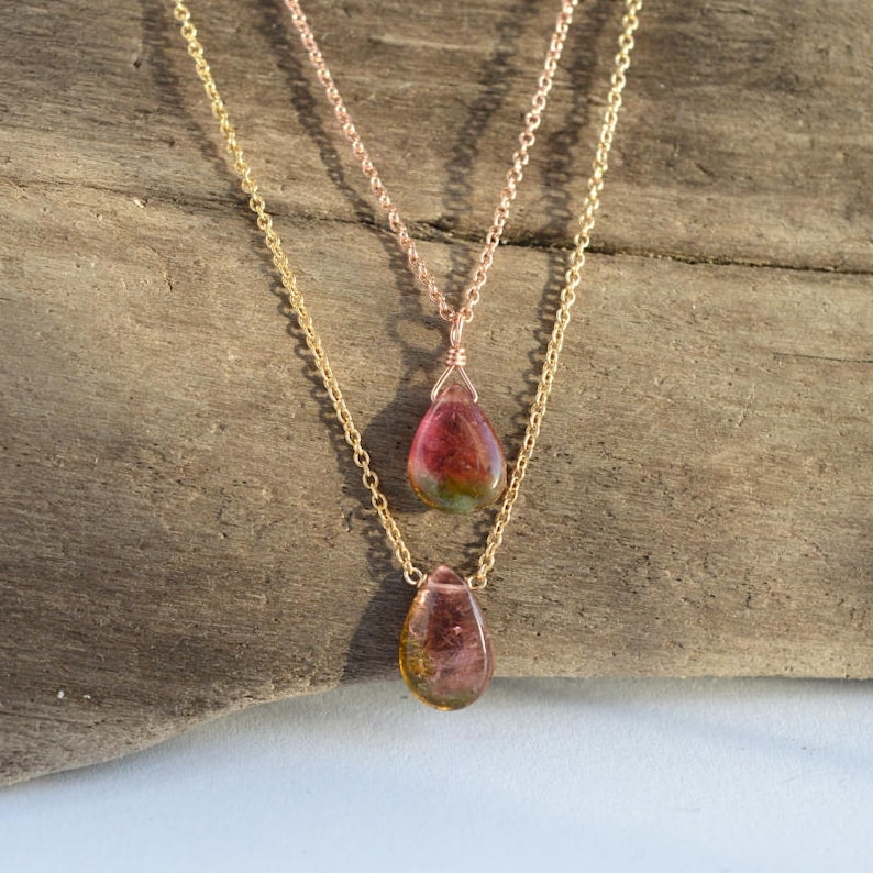Watermelon Tourmaline Necklace Pendant October Birthstone Etsy