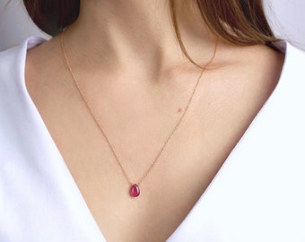 Natural Pink Sapphire Necklace in 14k Gold, Rose Gold, Genuine Gemstone Pendant, Anniversary Gift, Handmade Jewelry