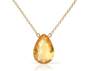 14k Gold Citrine Necklace, Genuine Citrine Pendant, 14k Rose Gold, White Gold Crystal Necklace, Handmade Jewelry