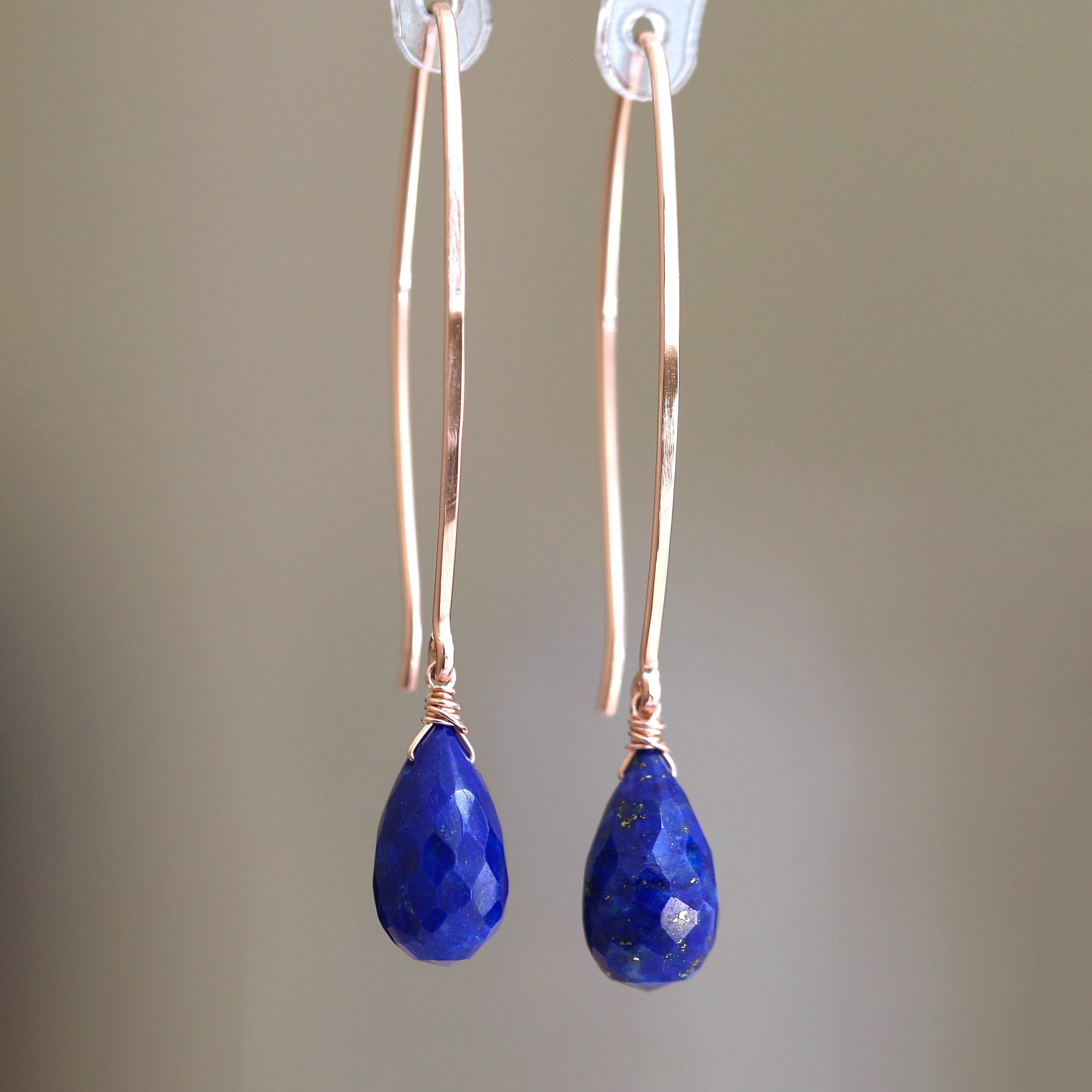 Custom Birthstone Earrings Long Gemstone Drop Earrings in 14k Etsy