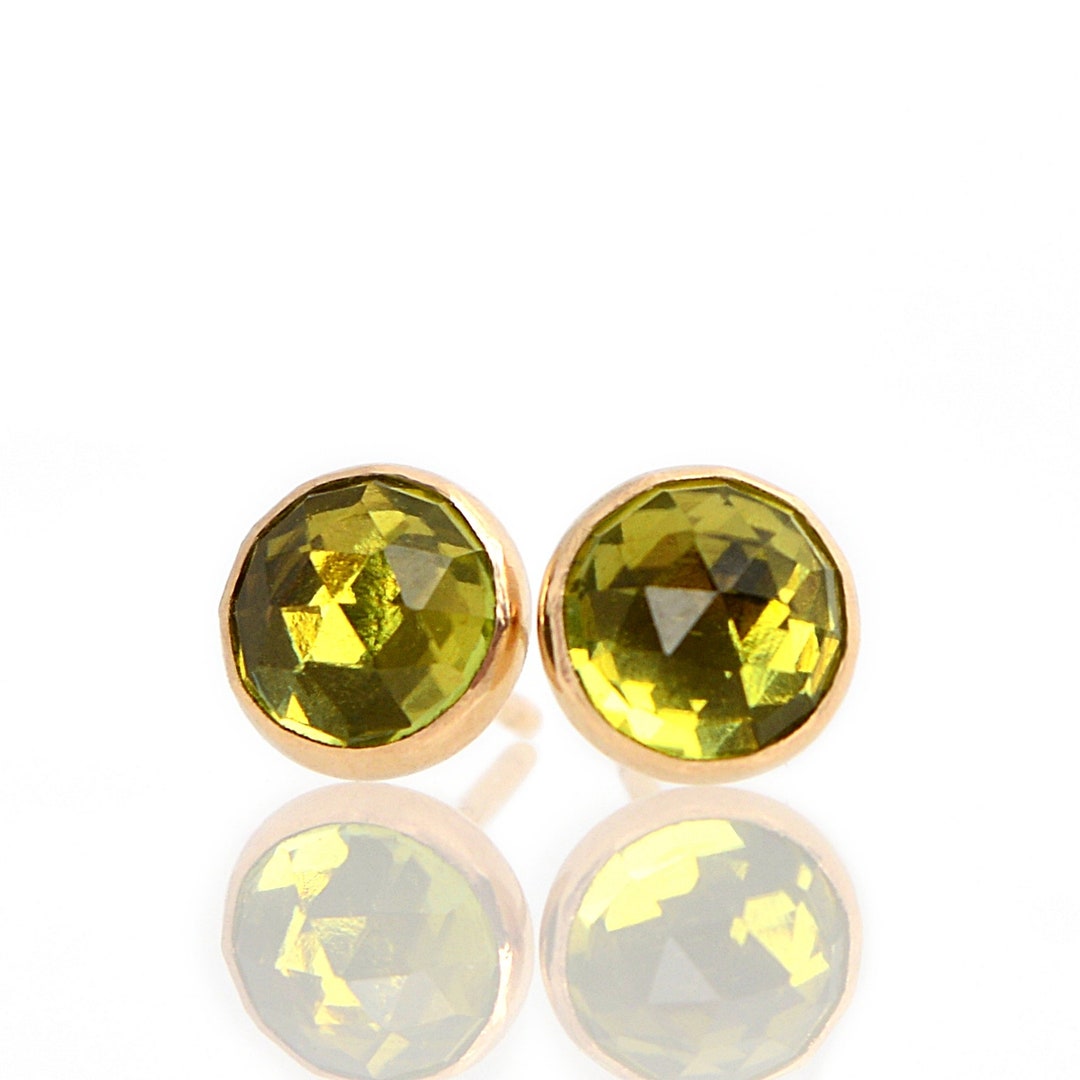 Peridot Stud Earrings Solid 14k Gold Peridot Earrings August Etsy