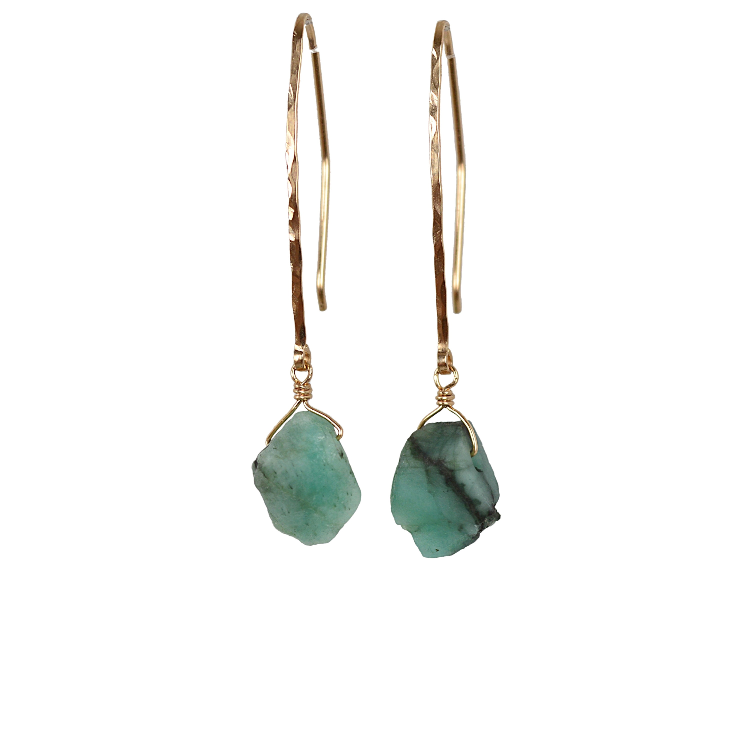 Raw Emerald Earrings May Birthstone Genuine Stone Natural - Etsy