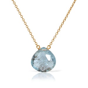 Moss Aquamarine Necklace in Solid 14k Yellow, Rose, or White Gold, March Birthstone, Natural Aquamarine Pendant, Handmade Jewelry