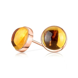 Natural Citrine Stud Earrings in Solid 14k Rose Gold or White Gold, November Birthstone, 6mm or 8mm, Handmade Jewelry Gift for Her