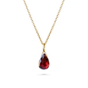 Garnet Pendant Necklace in Solid 14k Yellow, Rose or White Gold, Dainty January Birthstone Charm Drop Crystal, Handmade Jewelry Gift