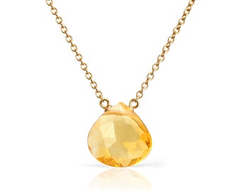 14k Gold Citrine Necklace, November Birthstone, Citrine Pendant, Rose Gold, White Gold, Crystal Necklace, Handmade Jewelry