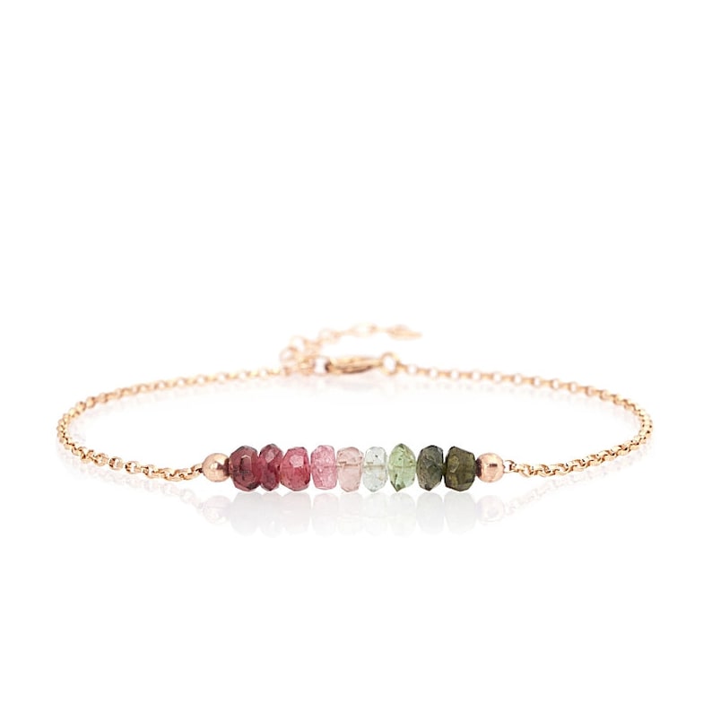 October Birthstone Genuine Watermelon Tourmaline Bracelet in Gold Personalized Jewelry Gift for Women Rose Gold or Sterling Silver