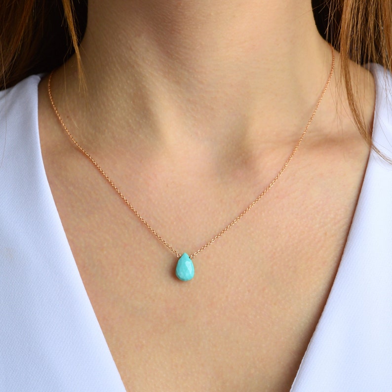 American Arizona Turquoise Necklace, Natural Turquoise Pendant in 14k Gold, Rose Gold, White Gold, Handmade Jewelry image 2