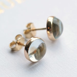 Natural Aquamarine Stud Earrings in Solid 14k Yellow, Rose, or White Gold or Sterling Silver, March Birthstone, Handmade Jewelry