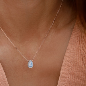 Rainbow Moonstone Necklace in Solid 14k Yellow, Rose or White Gold, June Birthstone Crystal Necklace, Handmade Jewelry