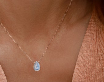 Rainbow Moonstone Necklace, June birthstone, Crystal Necklace in 14k Gold, Rose Gold or White Gold, Handmade Jewelry