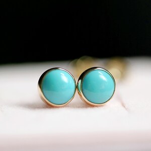 Kingman Turquoise Stud Earrings  in Solid 14k Yellow, Rose, White Gold, December Birthstone, Delicate Light Blue Arizona Turquoise Jewelry
