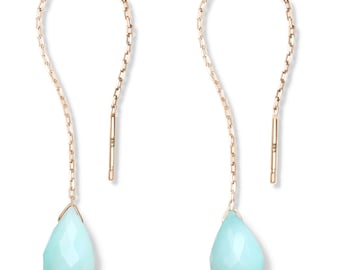 Boucles d'oreilles à enfiler avec opale péruvienne bleue • Or 14 carats ou argent sterling