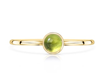 14k Gold Peridot Ring, 14k Solid Rose Gold Ring, Dainty Stackable Ring, Bezel Set Natural Gemstone Ring