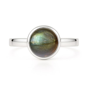 Natural Labradorite Ring, Sterling Silver Spiritual Ring, 10mm Solitaire Statement Ring