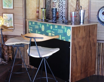 Home Tiki bar, mid century modern bar, reception desk, front desk, stand alone Tiki retro style boomerang design - Hookipa Jungle/black moon