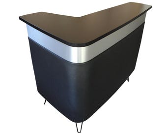 L-Shaped Front Desk - Mid-Century Modern Business Reception Desk - Black Laminate Top - Left bend