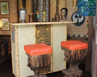 Tiki Bar, Bamboo Rattan bar, Home bar, mid century bar, reception desk, front desk - stand alone cabinet mcm Tiki retro design - TROPIKA