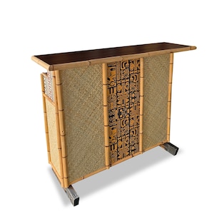 Tiki Bar, Bamboo Rattan bar, Home bar, mid century bar, reception desk, front desk - stand alone cabinet mcm Tiki retro design - TROPIKA