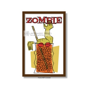 Tiki Bar Wall Art, Cocktail Art Mid Century Modern Atomic Glassware Vintage style Martini Glass, Gift for bartender home bar ZOMBIE 画像 1