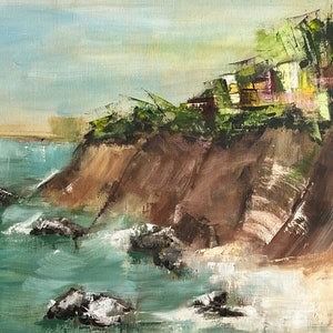 Abstract Sea ocean painting coastal landscape Seaside Cliffs California Oil on Canvas by Artist M. Wilson image 6