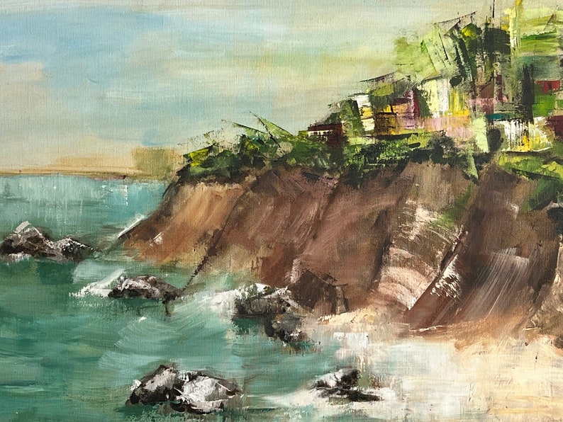 Abstract Sea ocean painting coastal landscape Seaside Cliffs California Oil on Canvas by Artist M. Wilson image 6