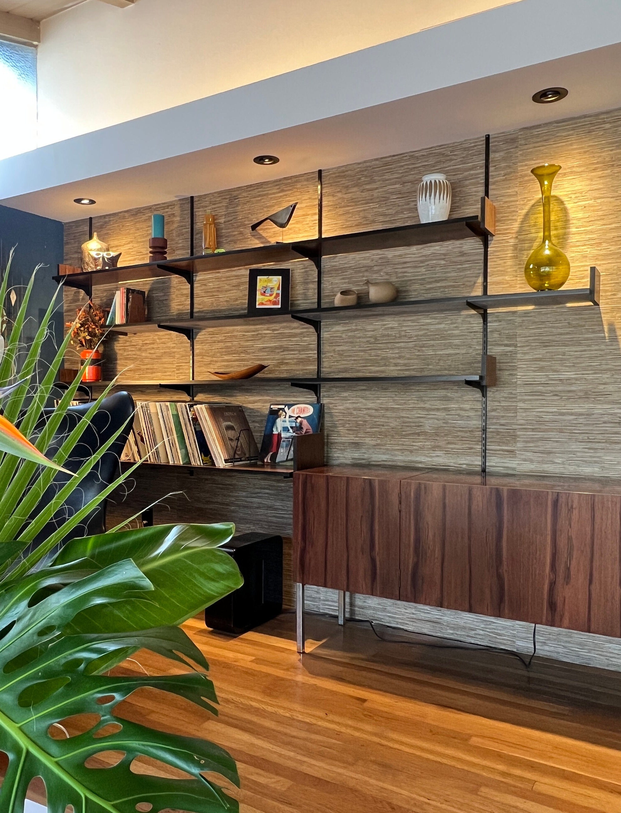 Mcm Wall Unit With Vinyl Record Storage, Hifi Shelving System