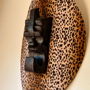 Tiki Decor, tiki on shield, cheetah, Witco style, Tiki bar, tiki head mask, Tiki god,faux fur mcm Tiki retro design image 1