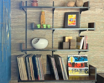 mcm wall unit with vinyl record storage, hifi shelving system, bookshelves living room