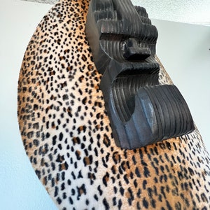 Tiki Decor, tiki on shield, cheetah, Witco style, Tiki bar, tiki head mask, Tiki god,faux fur mcm Tiki retro design image 2