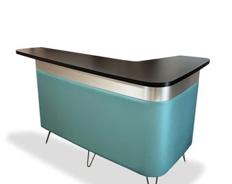 Front Desk Console, Mid-Century Modern Style Reception Desk - Gold Brass Accent