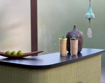 Zen cocktail bar, Mid Century Modern, Exotica Tiki - vintage retro style boomerang design, left bend.