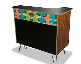 Home Tiki bar, mid century modern bar, reception desk, front desk - free standing Mid Mod Psychedelic retro style boomerang design - Bubbles