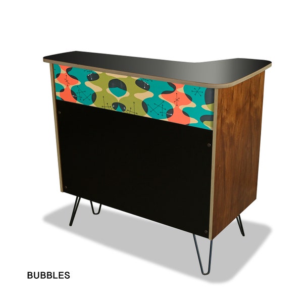 Home Tiki bar, mid century modern bar, reception desk, front desk - stand alone Mid Mod Psychedelic retro style boomerang design - Bubbles