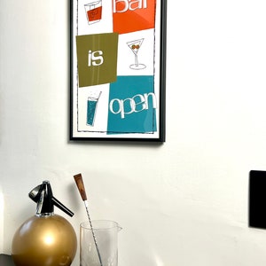 Cocktail Bar Wall Art, Mid Century Modern Atomic Glassware Vintage style Martini Glass, Gift for bartender home bar image 3