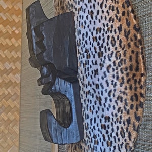 Tiki Decor, tiki on shield, cheetah, Witco style, Tiki bar, tiki head mask, Tiki god,faux fur mcm Tiki retro design image 8