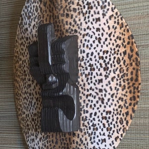 Tiki Decor, tiki on shield, cheetah, Witco style, Tiki bar, tiki head mask, Tiki god,faux fur mcm Tiki retro design image 3