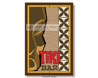 Tiki Bar Wall Art, Cocktail Mid Century Modern Atomic Glassware Vintage style Martini Glass, Gift for bartender home bar Tiki Bar 1