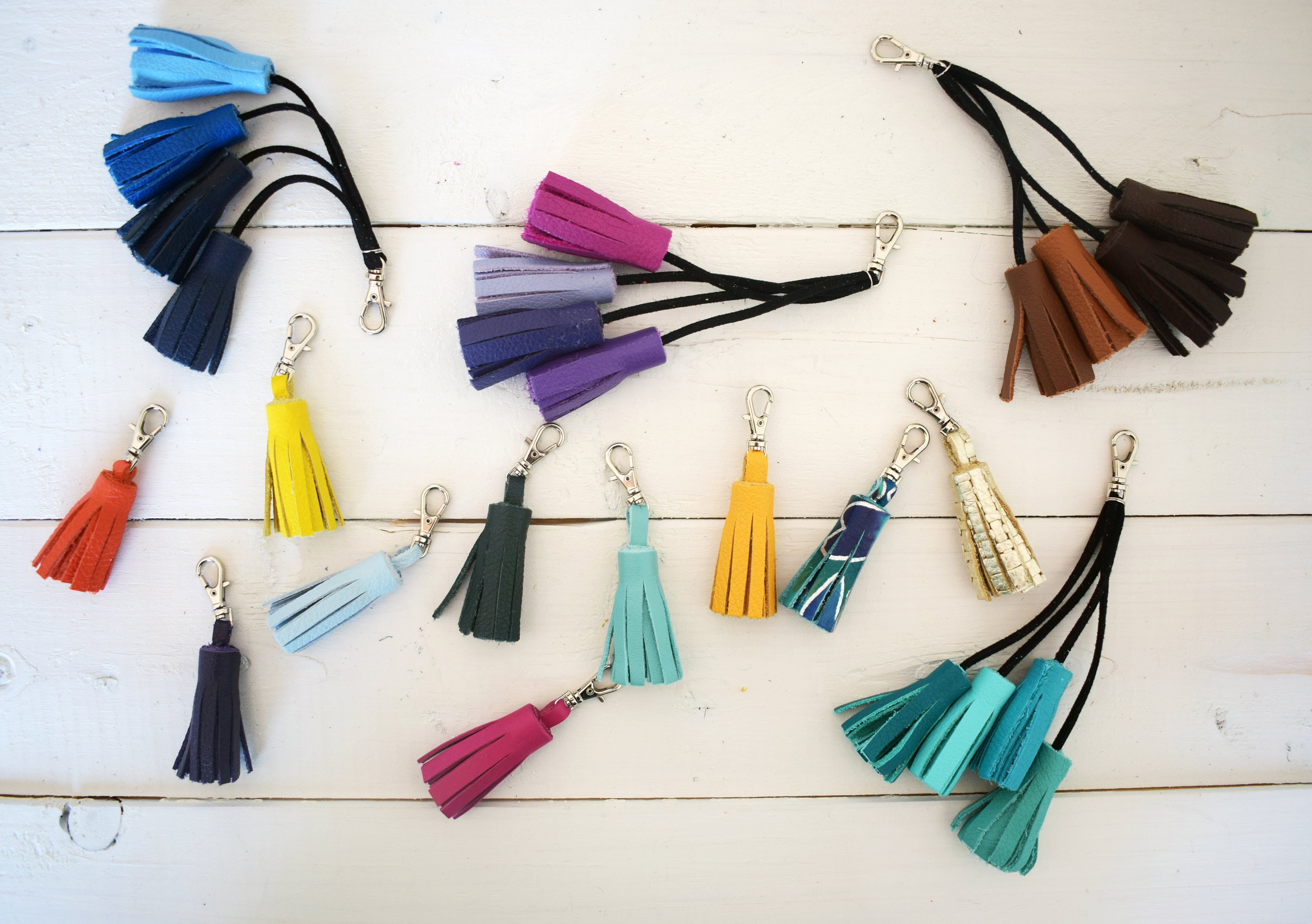 Colorful Leather Tassel Genuine Leather Bag Charm Gift for Etsy