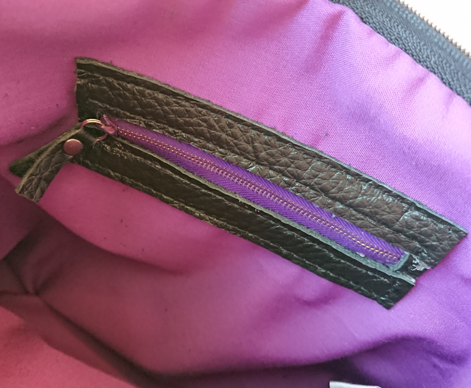 Purple Genuine Leather Bag Black Leather Crossbody Everyday Etsy