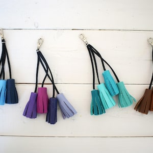 Colorful leather tassel, Genuine Leather Bag charm, Gift for her, Personalized colors