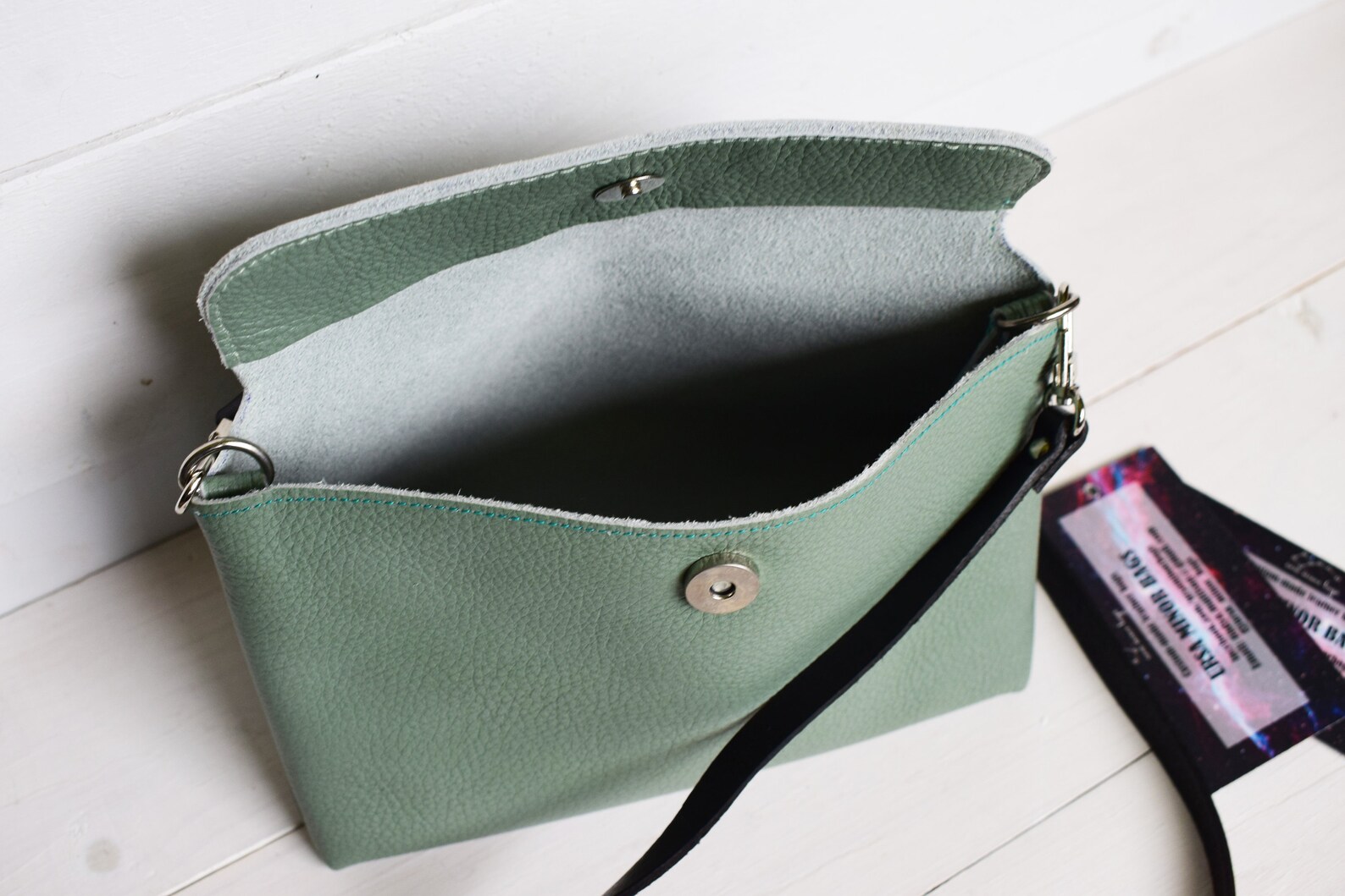 Mint Leather Bag Small Genuine Leather Purse Small Handbag Etsy