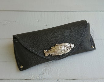 Funda de gafas de sol de cuero genuino de pescado, diseño único