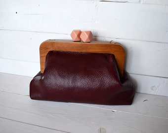 Bolso de cuero genuino rojo, clutch, Bolso único