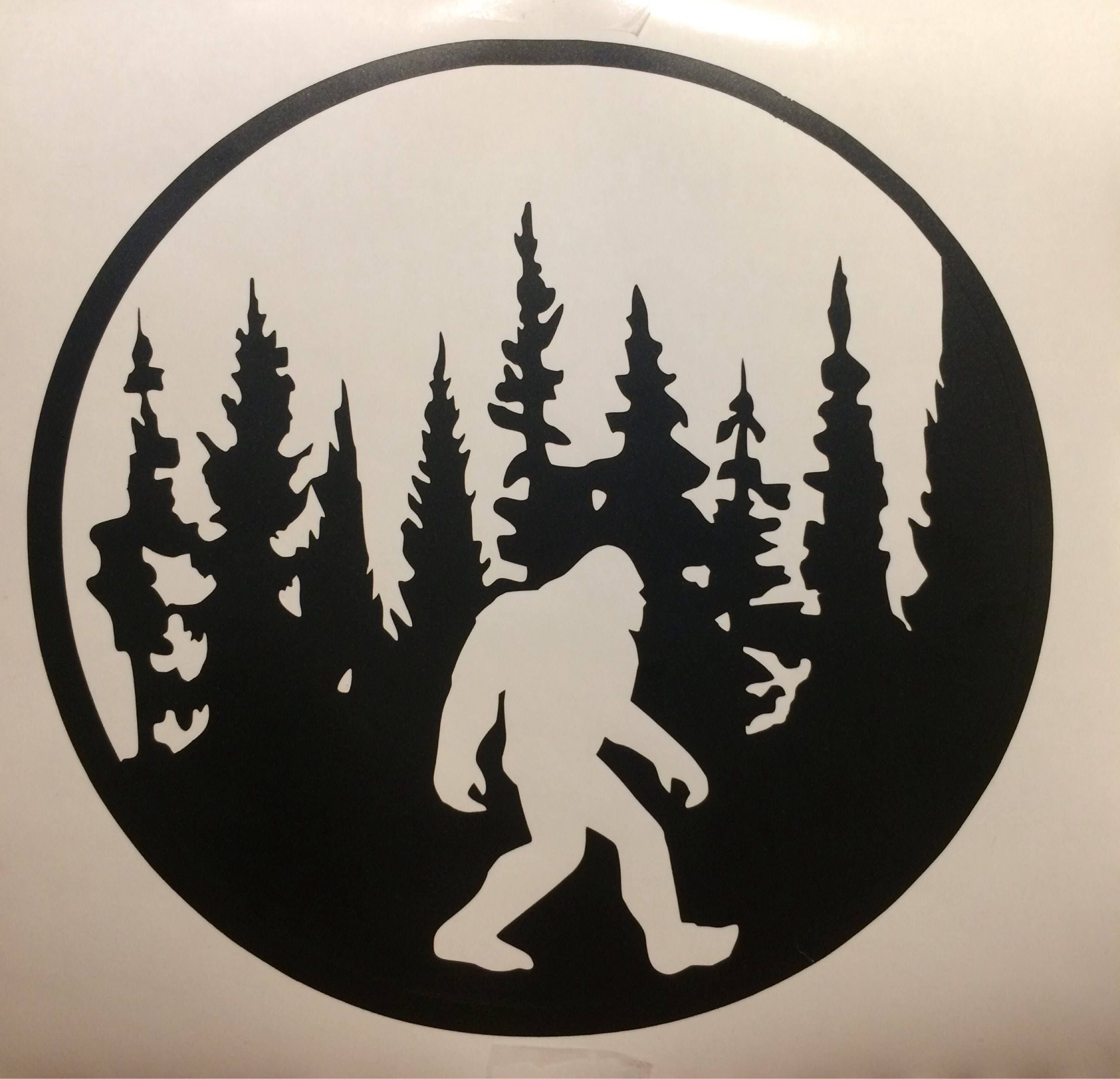 Bigfoot decal bigfoot decal with trees unique cryptids Etsy