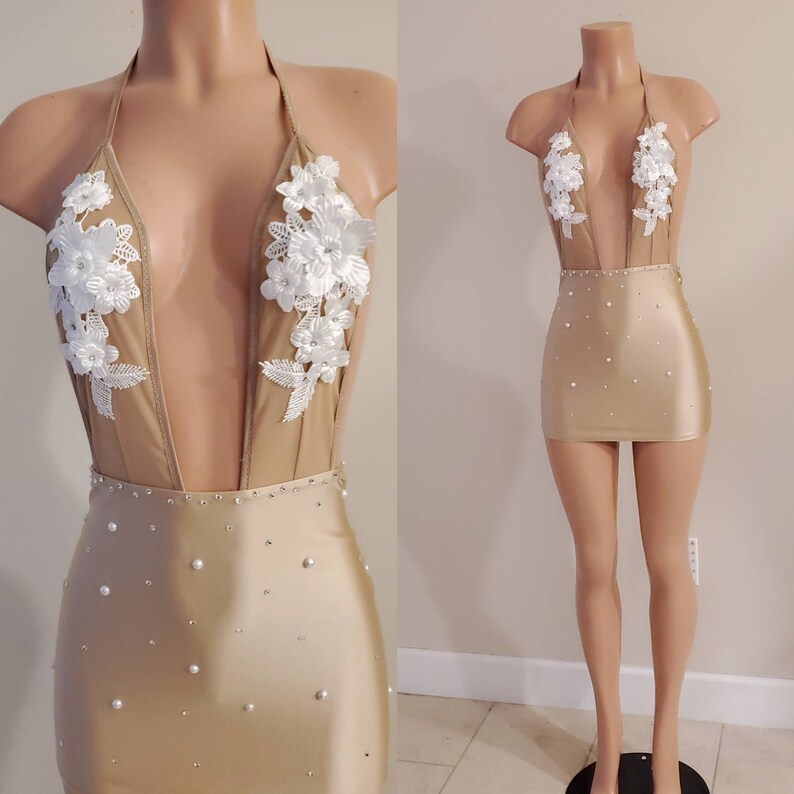 Nude mini halter dress with rhinestonesbirthday dressclubwearsexy dressrhinestone dresshalter dressbachelorette party
