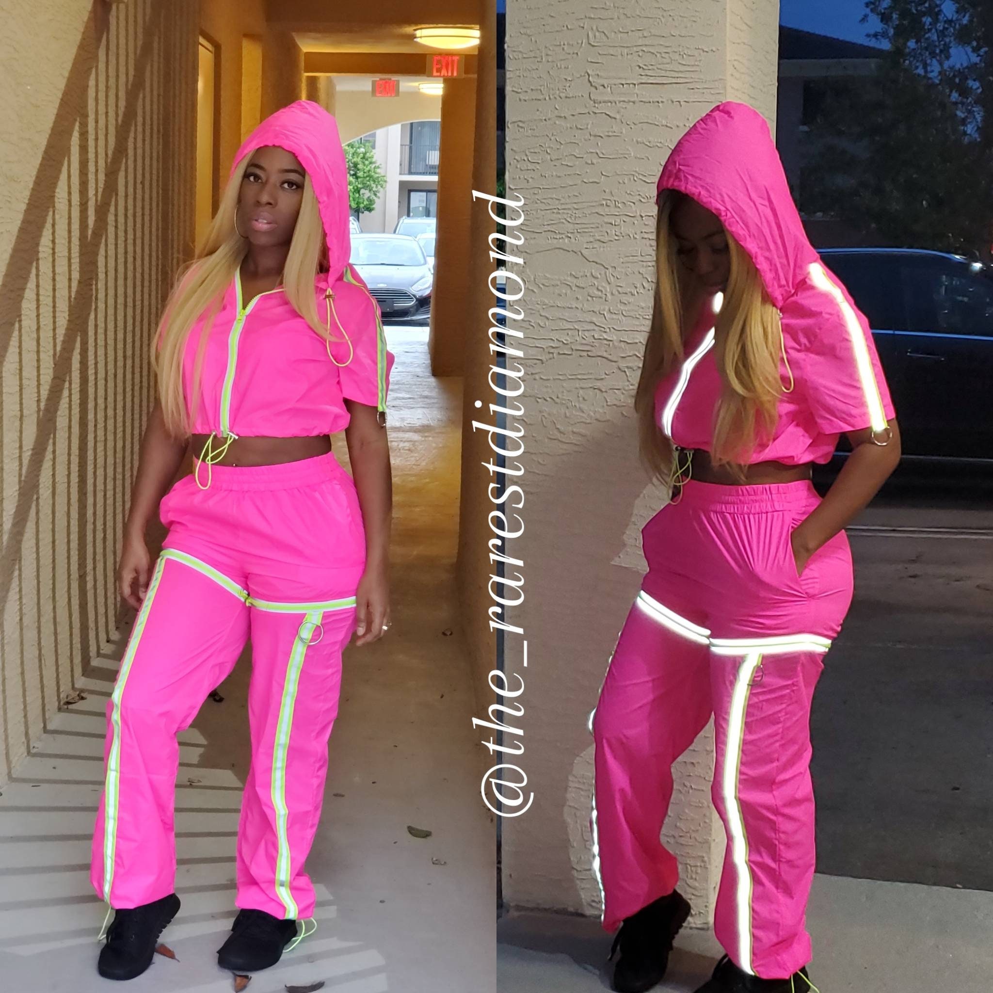 Neon Pink Jogger Pants and Shorts Set 