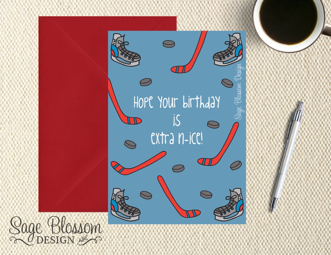 Printable Hockey Birthday Card Hockey Fan Ice Hockey Birthday Extra