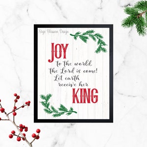 Joy to the World Christmas printable, Christmas carol, Holiday decor, Instant Download, Digital art, Let earth receive her king image 2